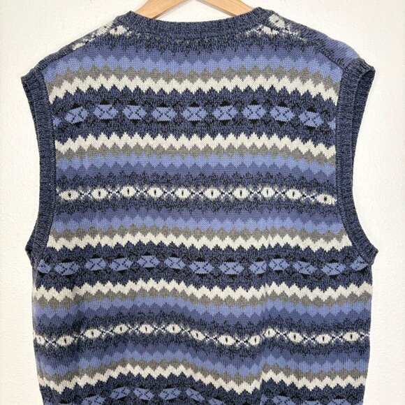 St. John's Bay Vintage Cotton Fair Isle Blue V-neck Sweater Vest Size: Large - Picture 7 of 8